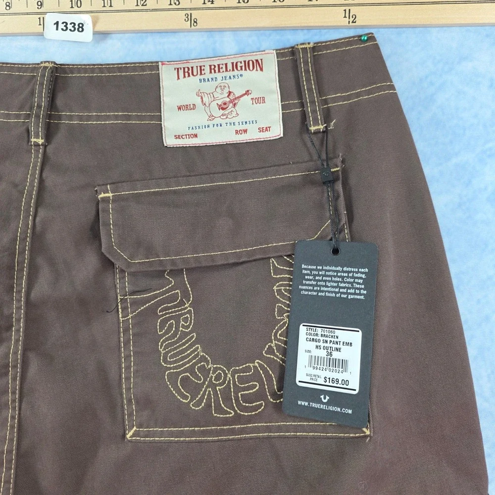 True Religion Mens‎ Bracken Cargo SN Pant EMB Brown Horseshoe Size 36 NWT